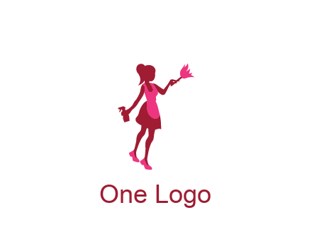 lady wearing apron holding brush cleaning logo