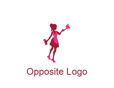 lady wearing apron holding brush cleaning logo