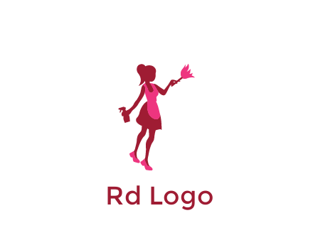 lady wearing apron holding brush cleaning logo