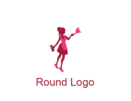 lady wearing apron holding brush cleaning logo