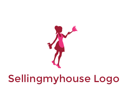 lady wearing apron holding brush cleaning logo