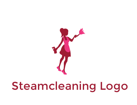 lady wearing apron holding brush cleaning logo