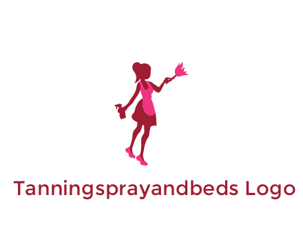 lady wearing apron holding brush cleaning logo