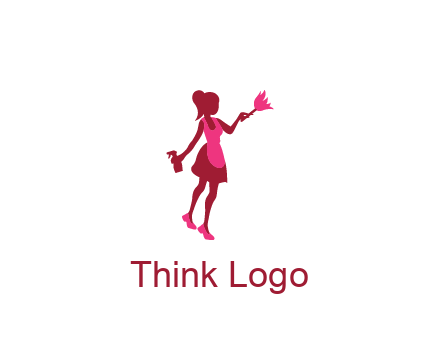 lady wearing apron holding brush cleaning logo