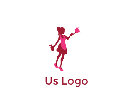 lady wearing apron holding brush cleaning logo