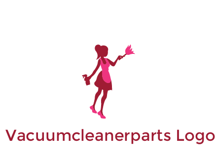 lady wearing apron holding brush cleaning logo