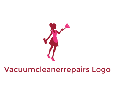 lady wearing apron holding brush cleaning logo