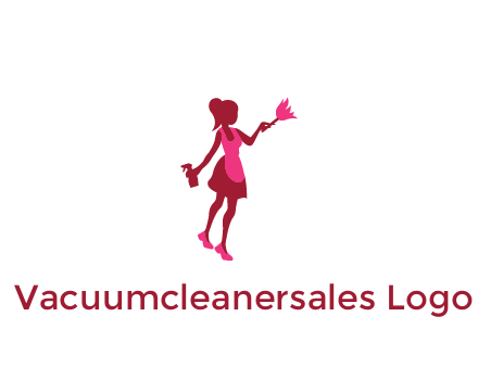 lady wearing apron holding brush cleaning logo