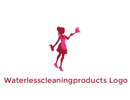 lady wearing apron holding brush cleaning logo