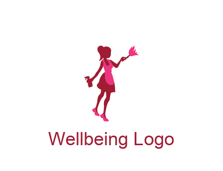 lady wearing apron holding brush cleaning logo