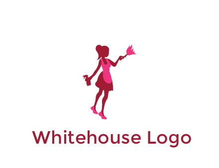 lady wearing apron holding brush cleaning logo