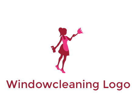 lady wearing apron holding brush cleaning logo