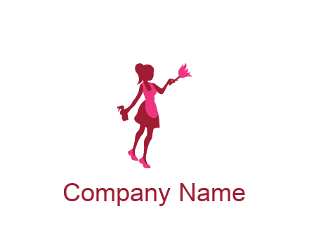 lady wearing apron holding brush cleaning logo