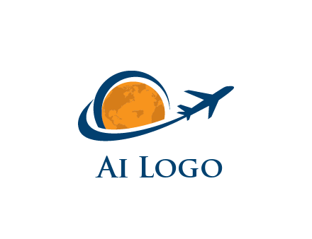 swoosh around moon with airplane travel logo