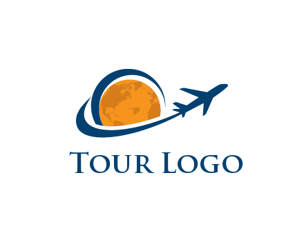 swoosh around moon with airplane travel logo