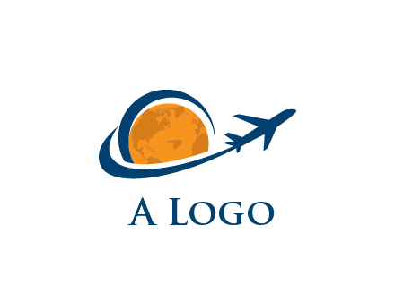 swoosh around moon with airplane travel logo