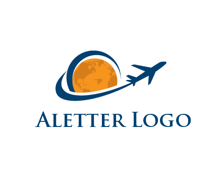 swoosh around moon with airplane travel logo