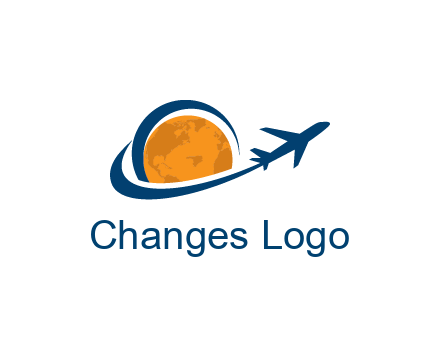 swoosh around moon with airplane travel logo