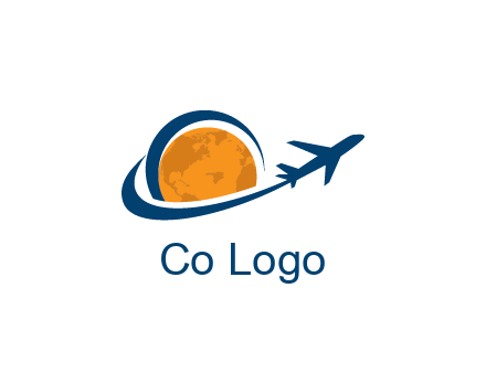swoosh around moon with airplane travel logo