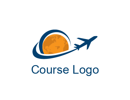 swoosh around moon with airplane travel logo