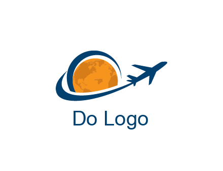 swoosh around moon with airplane travel logo