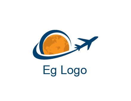 swoosh around moon with airplane travel logo