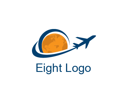 swoosh around moon with airplane travel logo