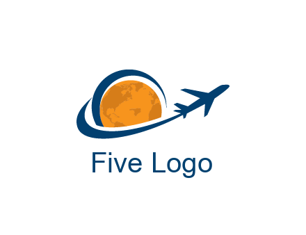swoosh around moon with airplane travel logo