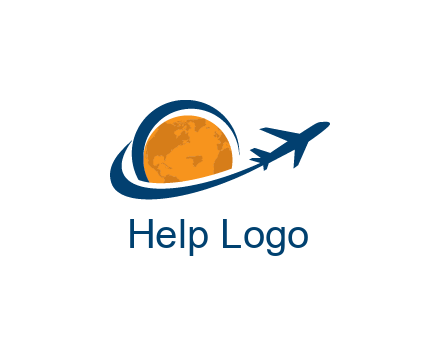 swoosh around moon with airplane travel logo