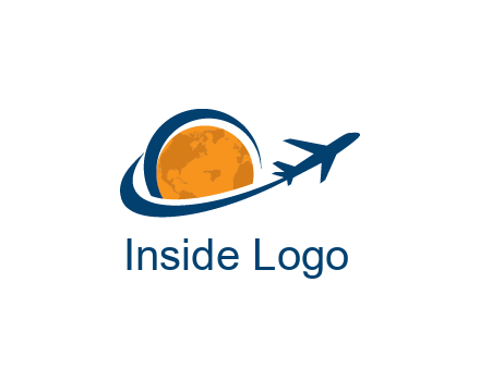 swoosh around moon with airplane travel logo