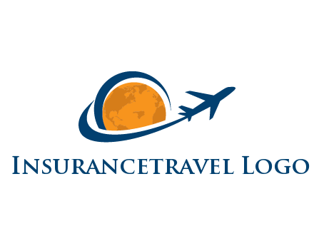 swoosh around moon with airplane travel logo