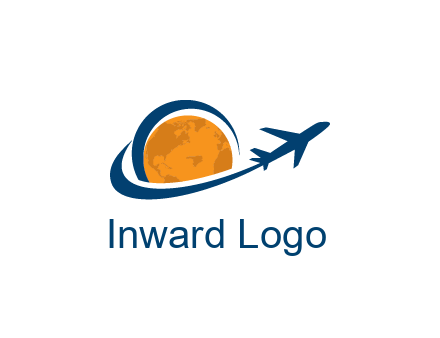 swoosh around moon with airplane travel logo