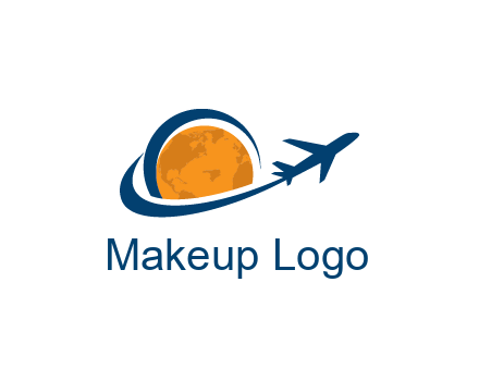 swoosh around moon with airplane travel logo