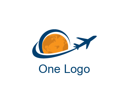 swoosh around moon with airplane travel logo