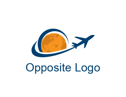 swoosh around moon with airplane travel logo