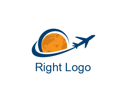 swoosh around moon with airplane travel logo