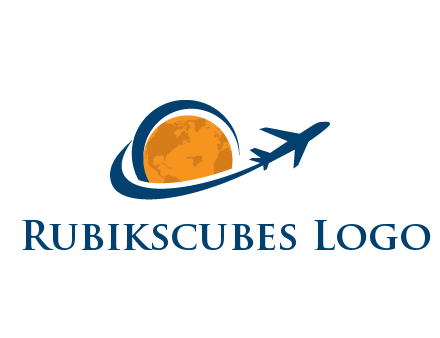 swoosh around moon with airplane travel logo