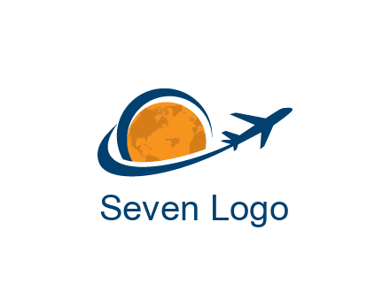 swoosh around moon with airplane travel logo