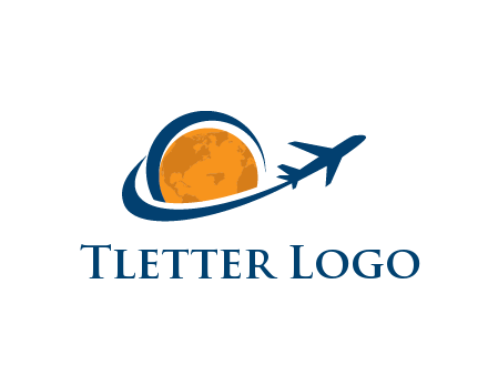 swoosh around moon with airplane travel logo