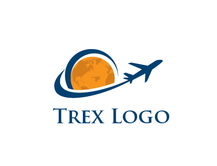 swoosh around moon with airplane travel logo