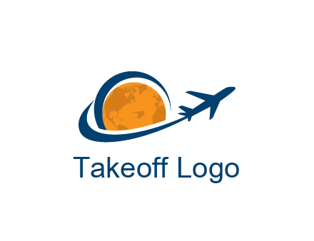 swoosh around moon with airplane travel logo