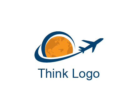 swoosh around moon with airplane travel logo