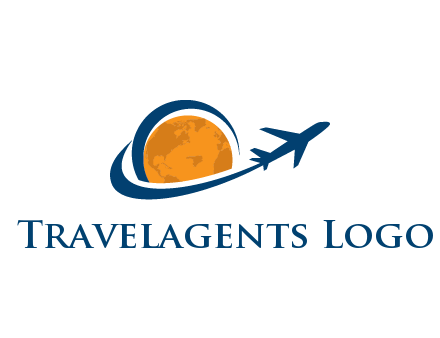 swoosh around moon with airplane travel logo