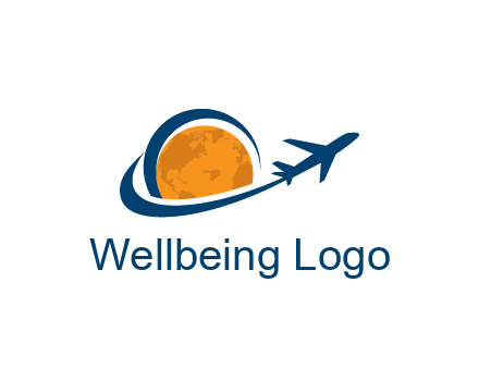 swoosh around moon with airplane travel logo