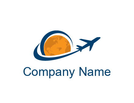 swoosh around moon with airplane travel logo