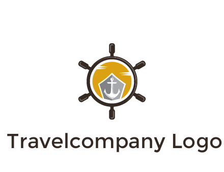 anchor in ship wheel travel logo