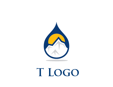 mountain and sun in droplet travel logo