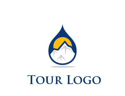 mountain and sun in droplet travel logo