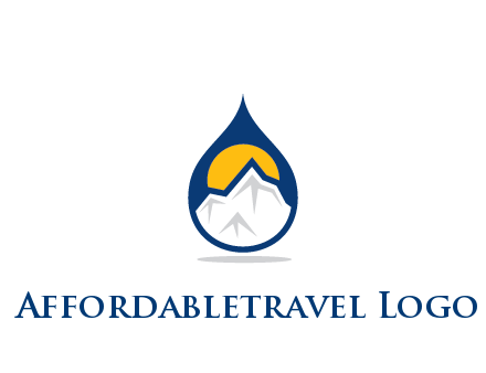 mountain and sun in droplet travel logo