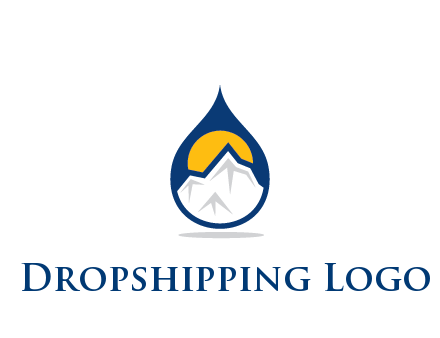 mountain and sun in droplet travel logo